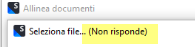 Screenshot of Trados Studio showing an alignment process with a highlighted error message 'Seleziona file... (Non risponde)' indicating the program is not responding.