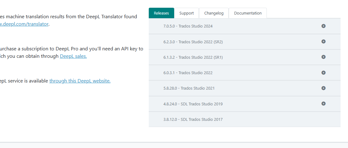 Screenshot of RWS AppStore showing a list of Trados Studio versions with download buttons. The button for version 3.8.12.0 for Trados Studio 2017 is missing.