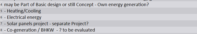 Screenshot of a segmented file in Trados Studio showing a list of items related to energy concepts, such as heatingcooling and solar panels.