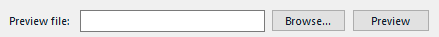Screenshot of Trados Studio interface showing Preview file text box with Browse and Preview buttons to the right.