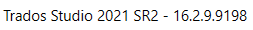 Text displaying the version of Trados Studio as 'Trados Studio 2021 SR2 - 16.2.9.9198'.