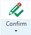 Screenshot of the 'Confirm' button in Trados Studio with a pencil and checkmark icon.