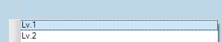 Screenshot showing the text 'Lv.1' and 'Lv.2' in a list, with 'Lv.1' highlighted in blue. No blue underscore is visible below 'Lv.1'.