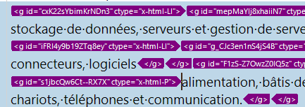 Screenshot showing Trados Studio interface with formatting tags highlighted in purple. Cursor appears stuck to the right of a tag, unable to move past the letter 'a'.