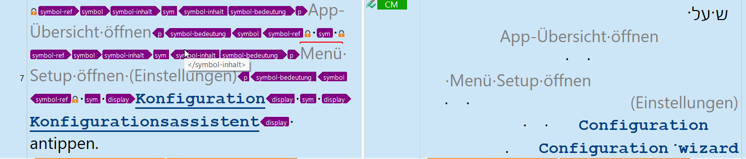 Screenshot of Trados Studio showing missing tags and text in the translation results pane, with visible errors in segment 7.