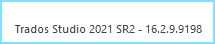 Screenshot displaying the version details of Trados Studio 2021 SR2 - 16.2.9.9198.