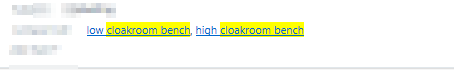 Screenshot of Trados Studio showing TermBase links with highlighted text 'low cloakroom bench'.
