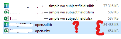 Screenshot of Trados Studio with error symbols next to 'open.sdltb' and 'open.xlsx' indicating issues with the files.