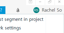 Close-up of Trados Studio showing user 'Rachel So' logged in at the top right corner.