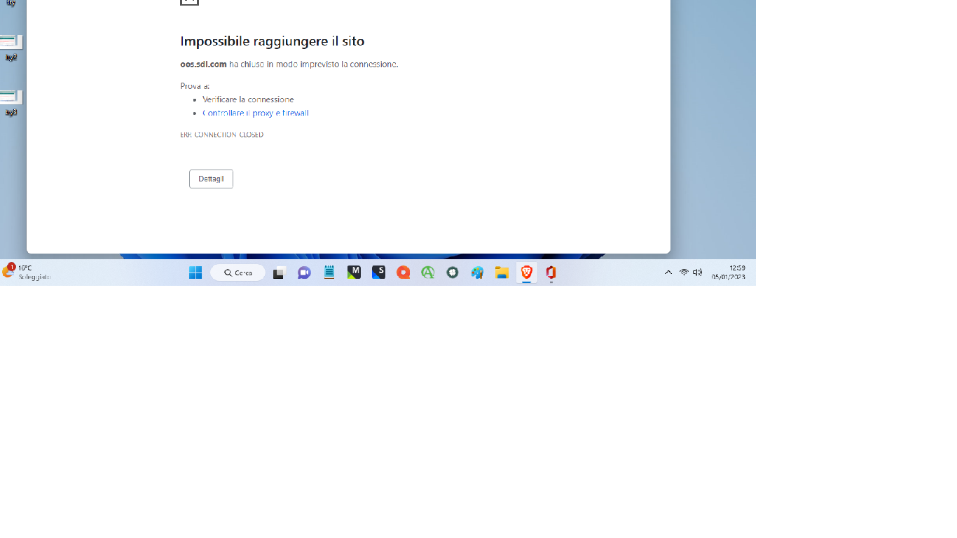 Error message on RWS website stating 'Impossible to reach the site' with an 'ERR_CONNECTION_CLOSED' error.