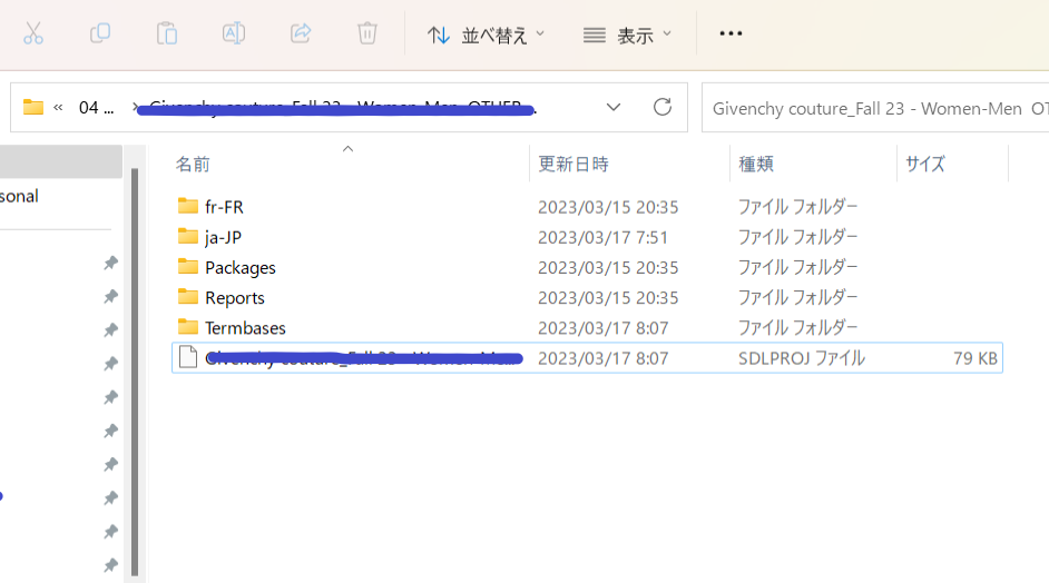 File explorer window with a file named 'SDLPROJ' highlighted, showing a non-recognized icon instead of the usual SDL Trados icon.