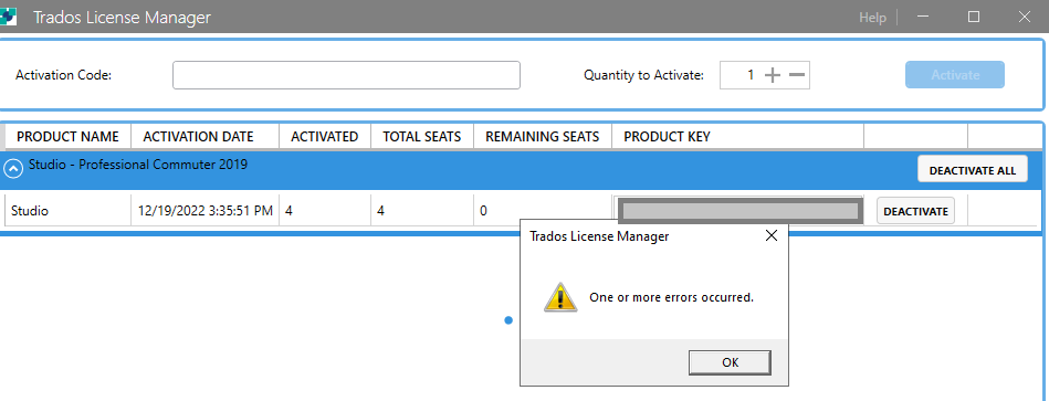 Error when activating a Passolo license