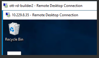 Remote Desktop Connection window showing desktop with Recycle Bin for server 10.229.8.35.