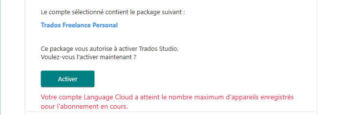 Activation of Language Cloud subscription on a new computer for Trados ...