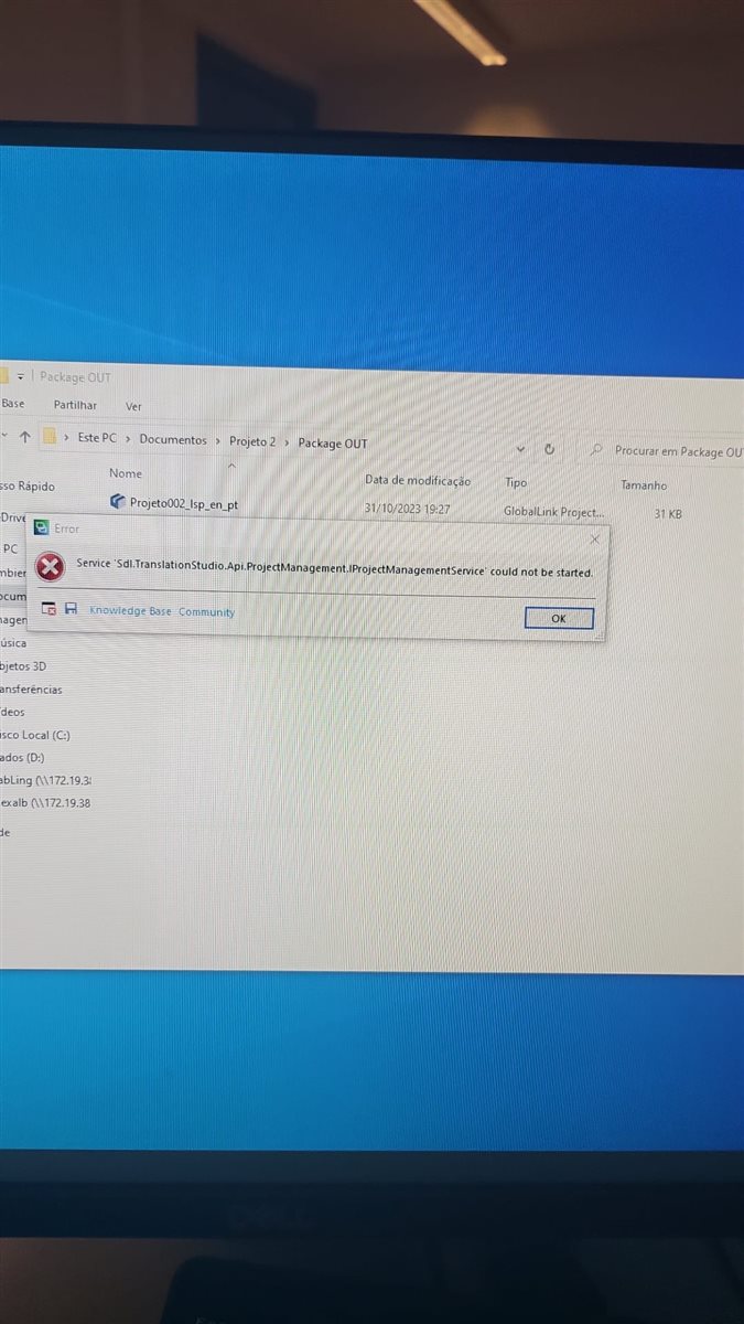 Error message on Trados Studio stating 'Sdl.TranslationStudio.Api.ProjectManagement.ProjectManagementService' could not be started.