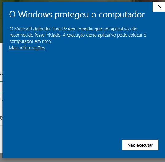 Windows Defender SmartScreen warning message blocking an unrecognized app from starting, stating it could put the computer at risk.