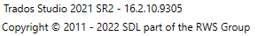 Screenshot of Trados Studio 2021 SR2 version number 16.2.10.9305.