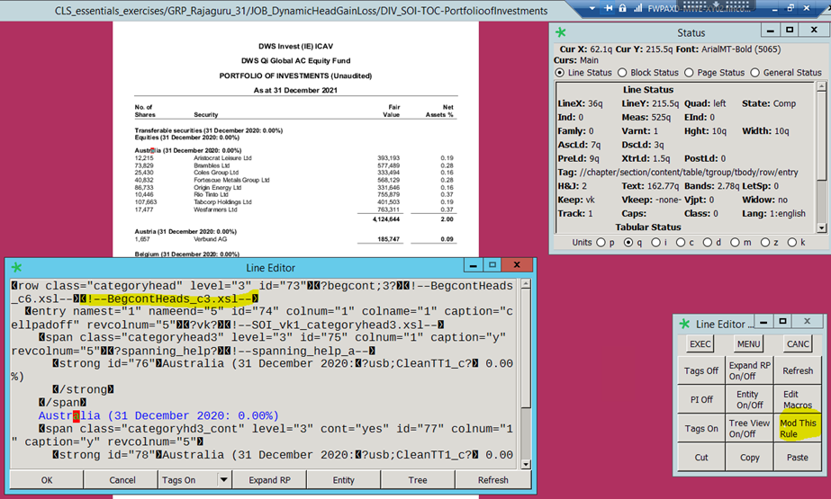 Screenshot of XPP Ideas Line Editor with 'Mod This Rule' option highlighted, indicating navigation to the 'categoryhead3' style in the Item Format specification.