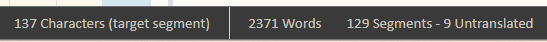 Screenshot of the Online Editor showing 137 characters in the target segment, 2371 words, 129 segments, and 9 untranslated segments.
