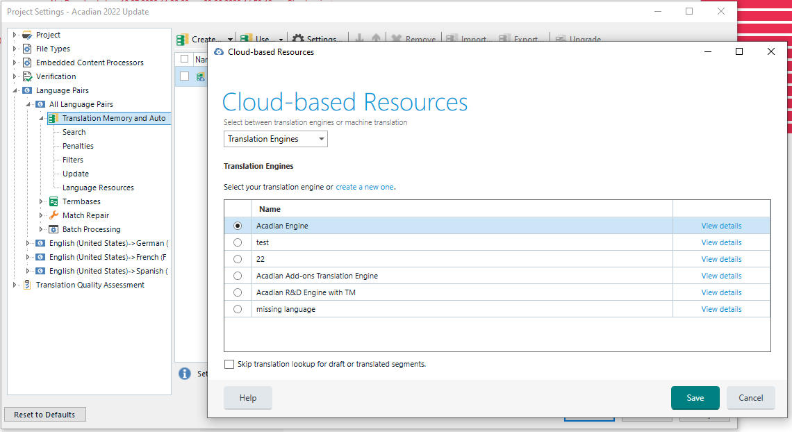 'Accessing The TE-based TMs Via Studio For A Project Saved Locally ...