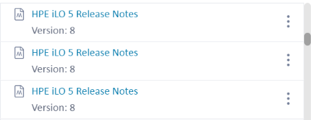 Three identical entries of 'HPE iLO 5 Release Notes Version: 8' in the 'Where used' results, with no language differentiation.