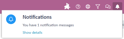 Trados Team Ideas notification dropdown showing 1 notification with a 'Show details' link, suggesting an extra step to view notifications.