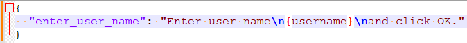 Screenshot showing a JSON file with a string resource split into two lines, with inline tags to be protected.