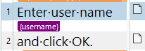 Screenshot displaying Trados Studio segments, where a multi-line string resource is split into two segments due to line breaks.