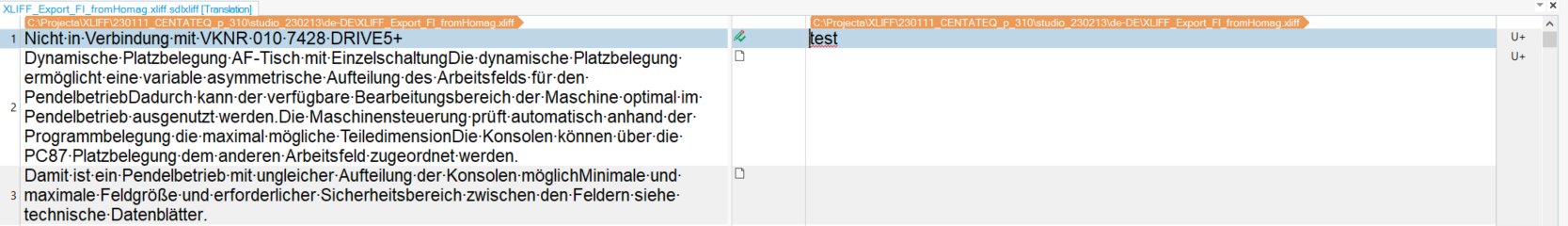 Screenshot of Trados Studio interface displaying a segment of text without tags or blank spaces in the translatable view.