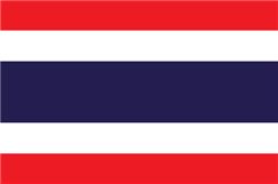 Image of the flag of Thailand, with horizontal stripes in red, white, and blue.