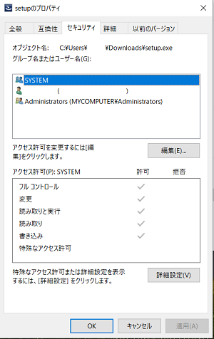 Screenshot of Trados Studio setup permissions window showing all items checked as 'Allowed' for both SYSTEM and Administrators group.