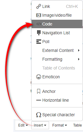Trados Studio screenshot showing an open dropdown menu with options such as Link, Imagevideofile, Code, and others, with a red arrow pointing to the Imagevideofile option.