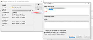 Trados Studio 'Select Target Rule' dialog box with 'Project' selected in the 'Apply to' dropdown and an arrow pointing to the 'Standard' rule.