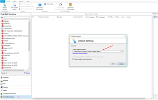 Trados Studio interface showing the 'Default Settings' window with an arrow pointing to the 'View Folder in Windows Explorer' button.