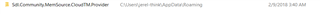 Screenshot showing a file path leading to a 'MemsourceCloudPlugin' folder with a timestamp indicating last modification.