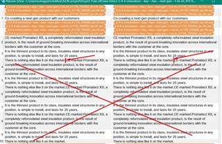 Screenshot comparing two versions of XML code in Trados Studio with marked differences and errors in text repetition.