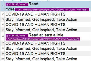 Screenshot of Trados Studio showing XML code with elements and attributes related to COVID-19 and human rights campaign.