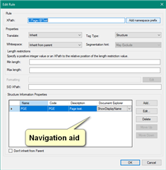 Edit Rule window in Trados Studio with a highlighted field showing 'Navigation aid' and no visible errors or warnings.