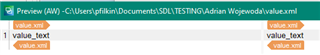 Screenshot of Trados Studio preview window displaying the successful extraction of 'value_text' elements from an XML document.