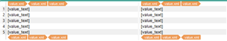 Screenshot of Trados Studio displaying a table with multiple rows labeled 'value_text' and corresponding highlighted segments, demonstrating the exclusion of embedded content in segmentation.