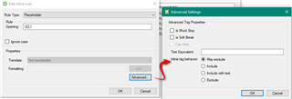 Edit placeholder rule dialog in Trados Studio with advanced settings option highlighted.