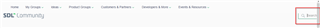 Screenshot showing the SDL Community search field shifted to the right, overlapping with the top banner and right scrollbar in Mozilla Firefox browser.