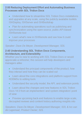 Screenshot of an email from Paul Arellanes requesting online webinars for SDL Connect sessions on Trados Studio, specifically on reducing deployment effort and understanding components, architecture, and extensibility.