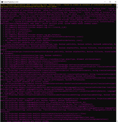 Error log in Trados Studio showing multiple error messages in red text, indicating issues with SDL Machine Translation Cloud plugin and skipped analysis step.