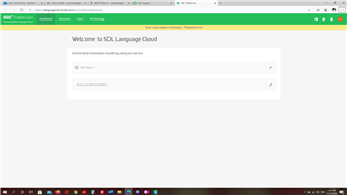 SDL Language Cloud login screen with empty email and password fields under 'Welcome to SDL Language Cloud' heading.