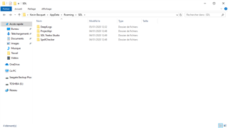 File Explorer window showing Trados Studio folder contents with folders named AutoSave, Backup, Projects, and Translation Memories highlighted.