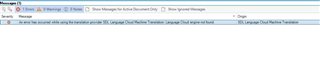 Trados Studio error message displaying 'An error has occurred. Language Cloud not found' in the translation results pane.