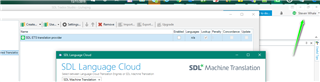 Trados Studio interface showing SDL Language Cloud and SDL Machine Translation tabs with no visible errors.