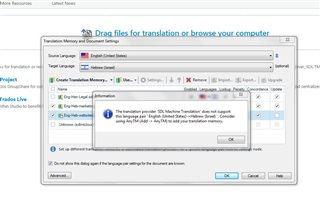 Error message in Trados Studio stating 'The translation provider SDL Machine Translation does not support using AnyTM as a legacy translation memory.'