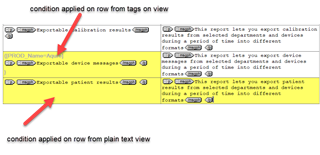 Screenshot of Trados Studio showing a row highlighted in yellow without the condition name visible, unlike other instances where the condition name is shown.